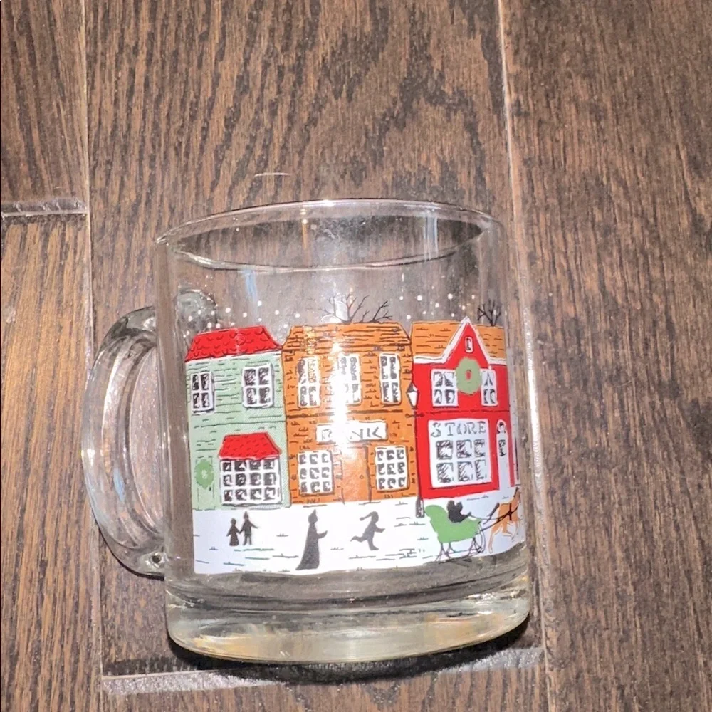 Christmas Glass Mug with Colorful Village Scene